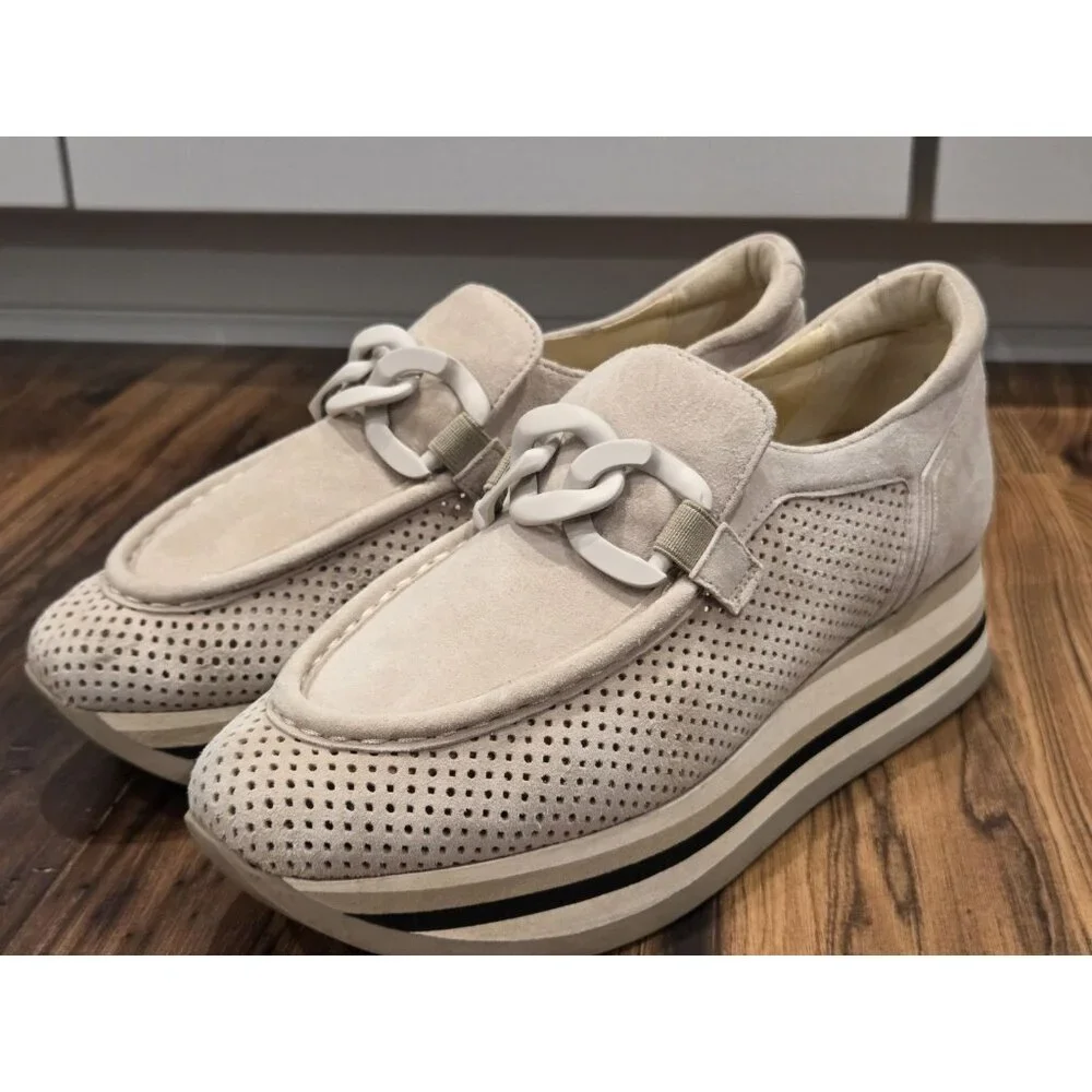 Softwaves Cassie EU 40 Suede Platform Loafers Beige Perforated Chain - Picture 5 of 14